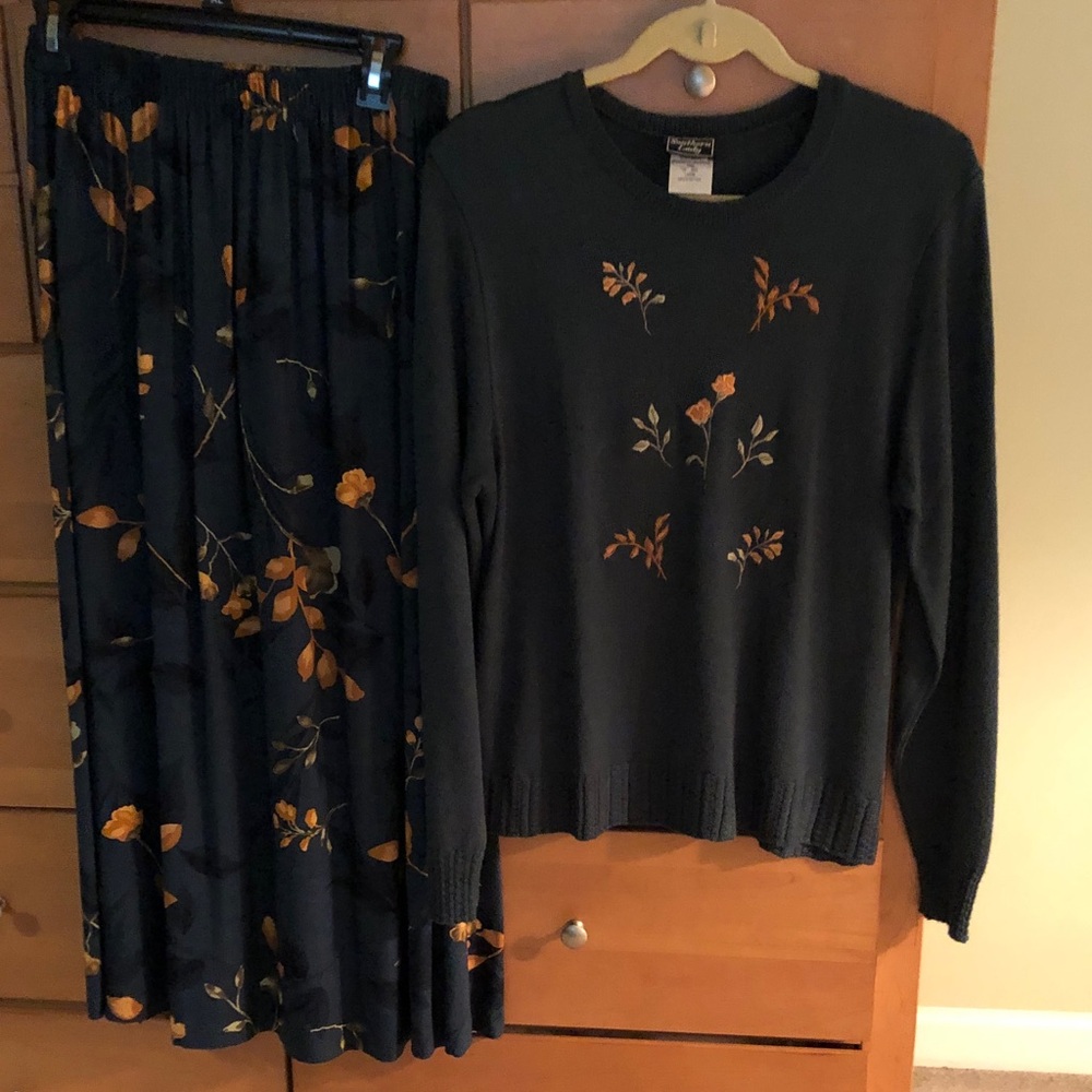 Floral Embroidered Sweater and Skirt Set